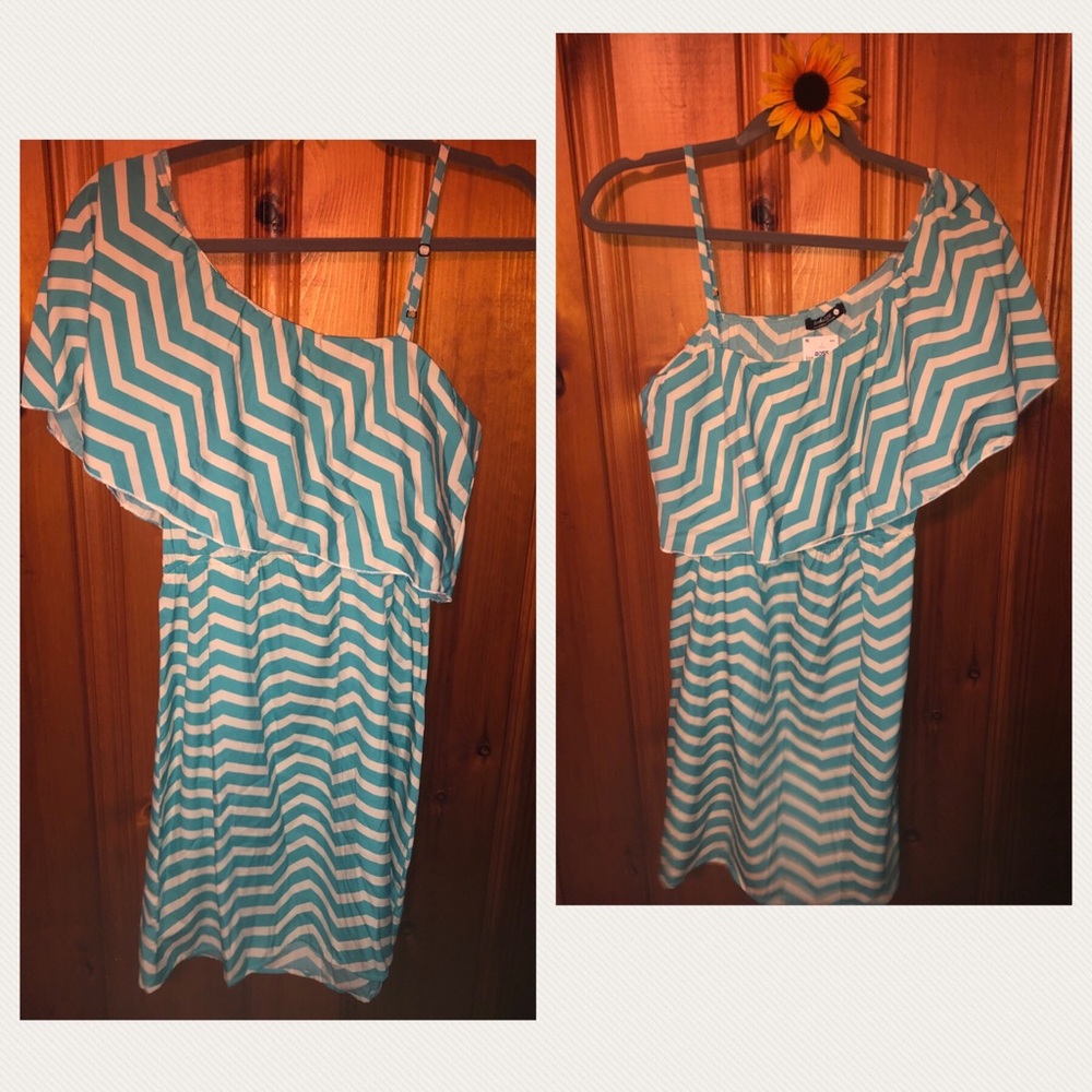 Teal and white striped dress